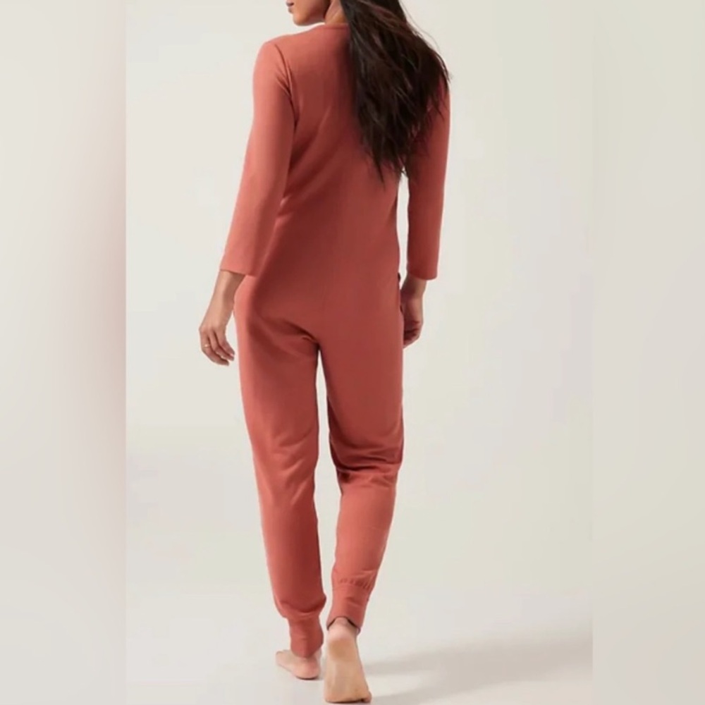 Athleta Wind Down Sleep Romper Waffle Knit Long Sleeve Jumpsuit Loungewear - Picture 7 of 12